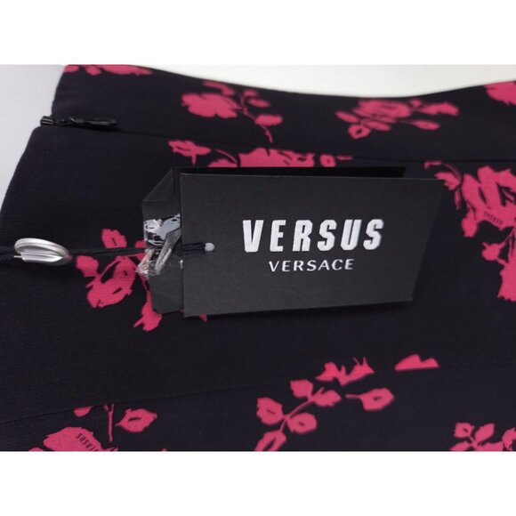 Versus Versace Strapless Floral-print Silk-crepe Mini Dress 46 US 10 Black Pink - Picture 10 of 15